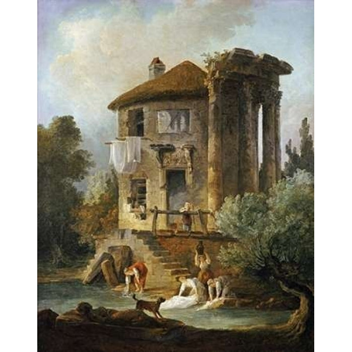 Washerwomen Outside The Temple of The Sibyl Tivoli Poster Print by Hubert Robert Image 1