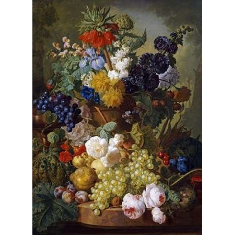 A Still Life of Flowers and Fruit Poster Print by Jan Van Os Image 1