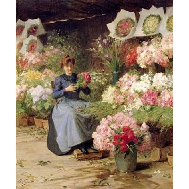 Flower Seller Behind The Madelaine Church Poster Print by Victor Gilbert Image 1