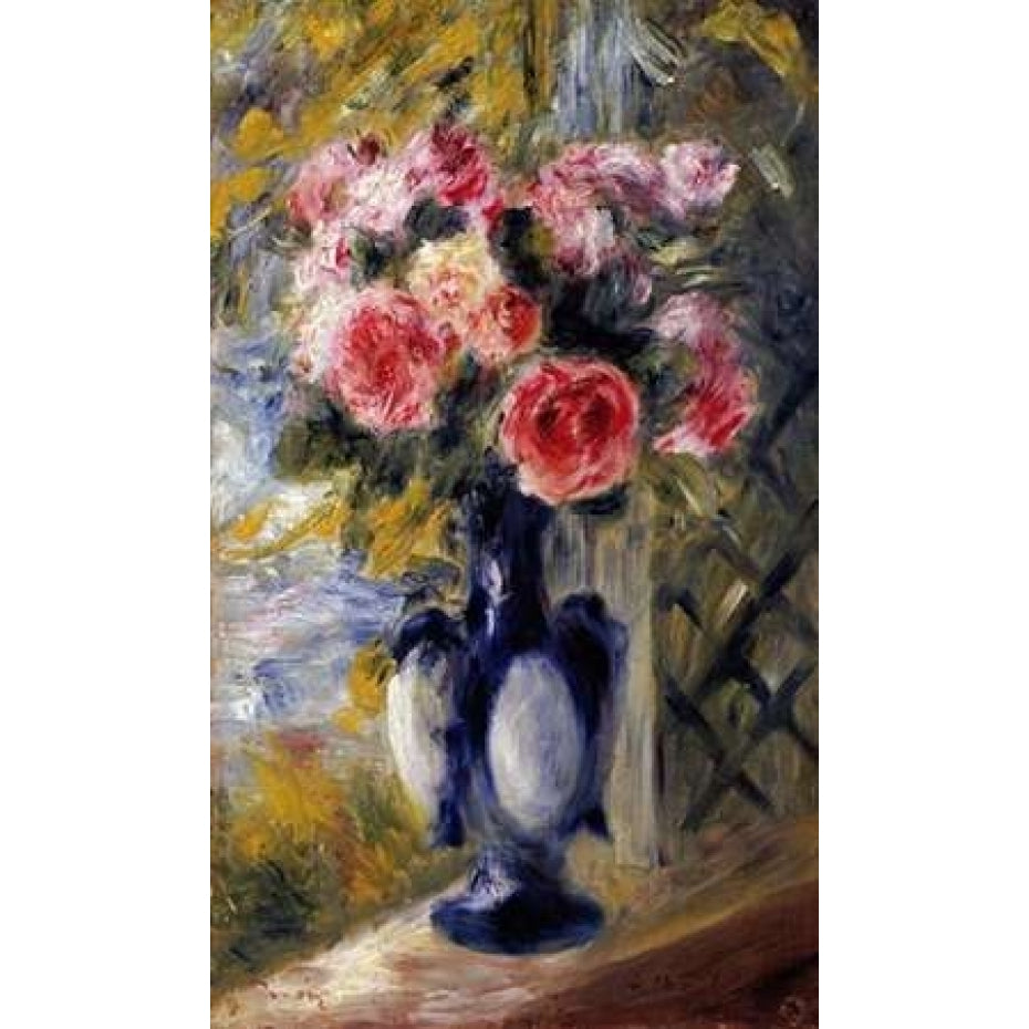 Roses In a Blue Vase Poster Print by Pierre-Auguste Renoir Image 1