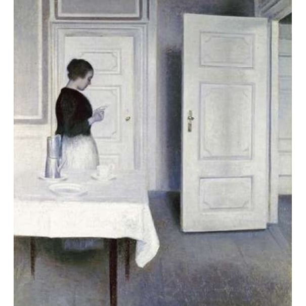 Interior With a Woman Reading a Letter Poster Print by Vilhelm Hammershoi Image 1