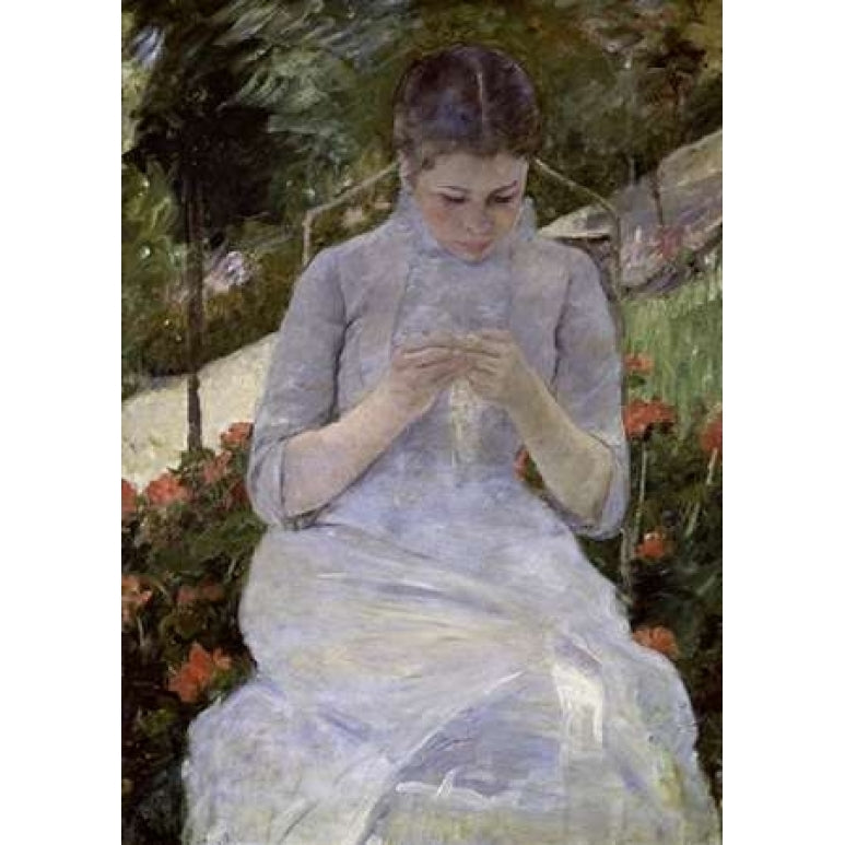 Young Woman Sewing in the Garden Poster Print by Mary Cassatt Image 2