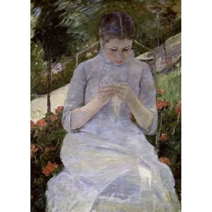 Young Woman Sewing in the Garden Poster Print by Mary Cassatt Image 2