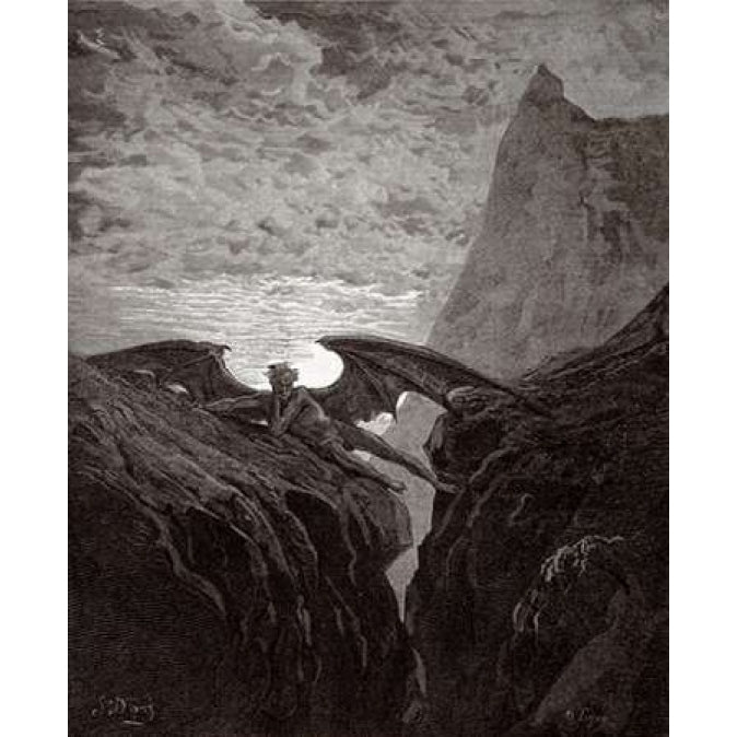 Satan Resting On The Mountain - from Miltons Paradise Lost Poster Print by Gustave Dore Image 1