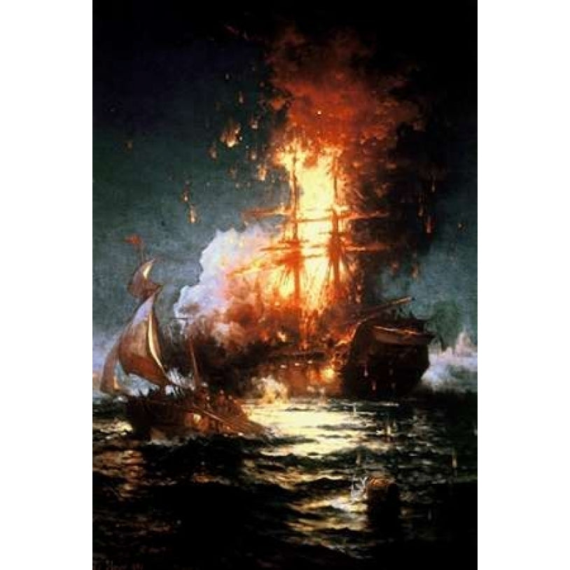 Burning of the Frigate Philadelphia Tripoli Harbor Feb 16 1804 Poster Print by Edward Moran Image 2