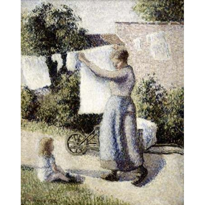 Woman Hanging Laundry Poster Print by Camille Pissarro Image 1