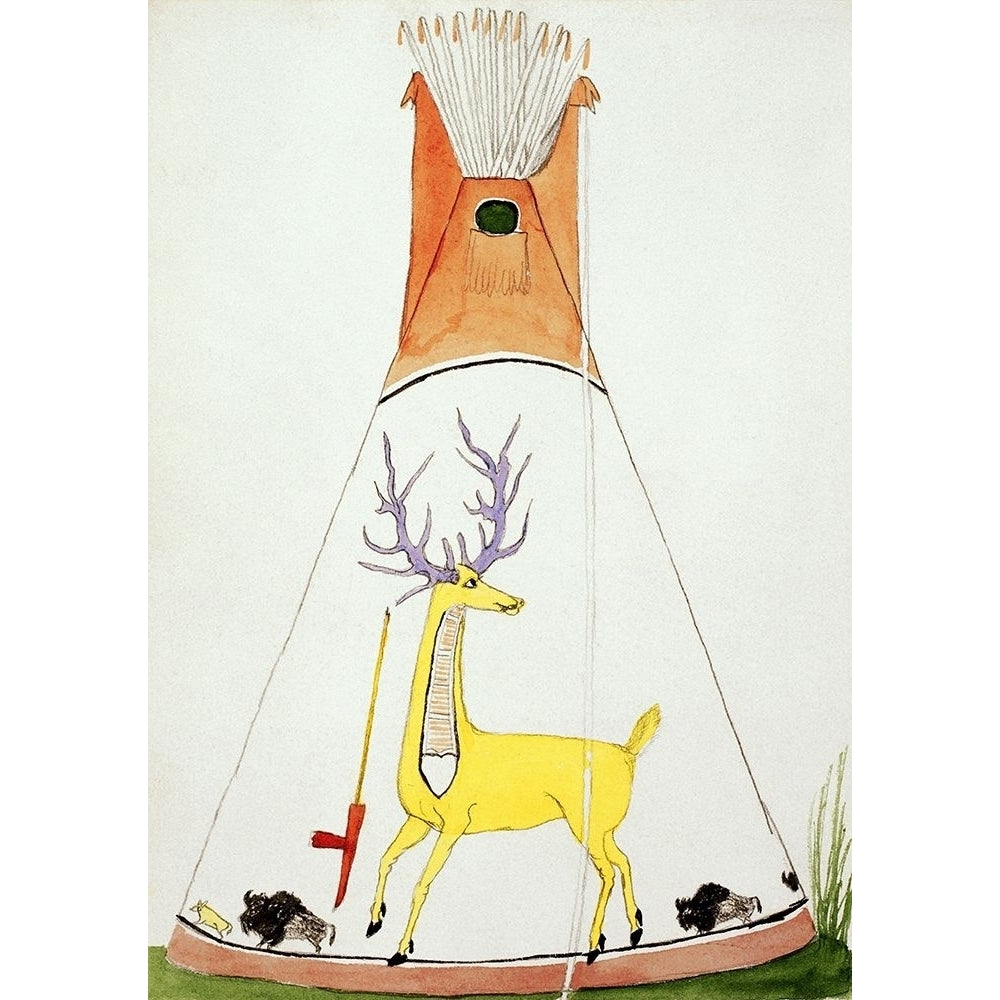 Teepee With Large Yellow Deer and Small Buffalo Poster Print by Silverhorn Silverhorn Image 1