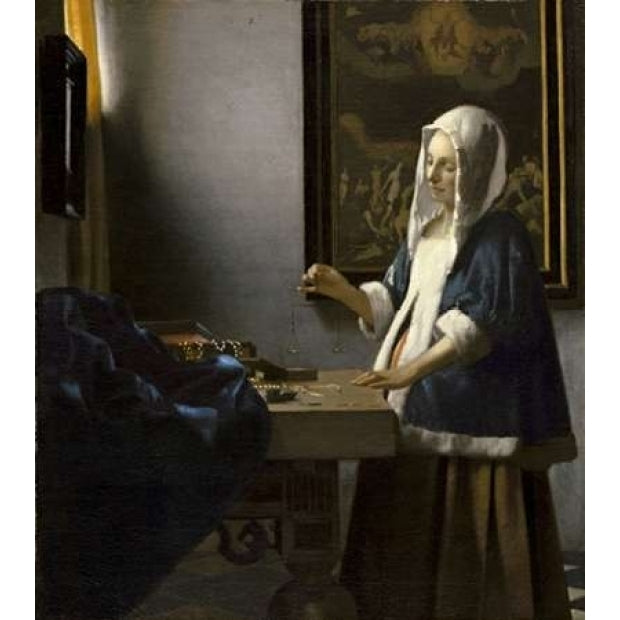 Woman Holding a Balance Poster Print by Johannes Vermeer Image 1