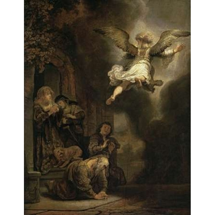 Archangel Raphael Leaving the Family of Tobias Poster Print by Rembrandt Van Rijn Image 1