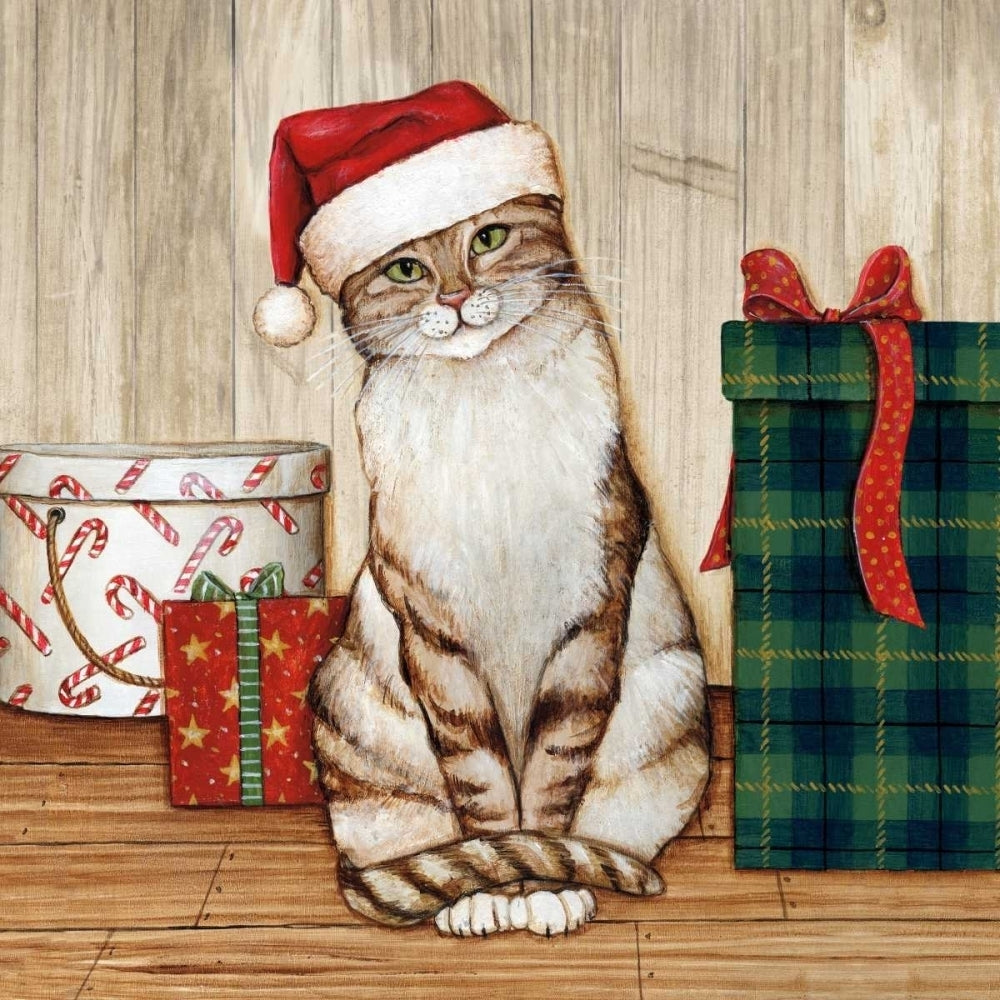 Christmas Kitty on Planked Wood Poster Print by David Carter Brown Image 2