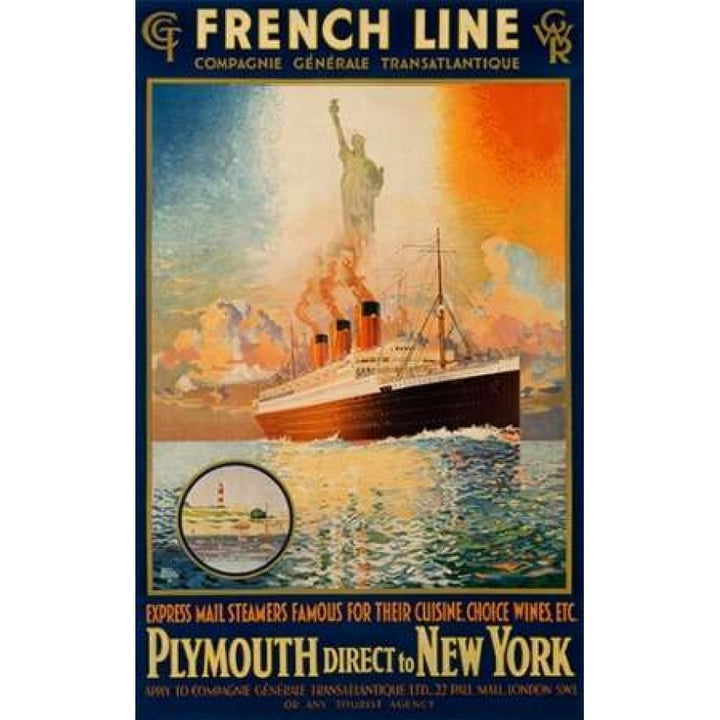 French Line/Plymouth to York/?Paris? Poster Print by Harry Hudson Rodmell Image 2