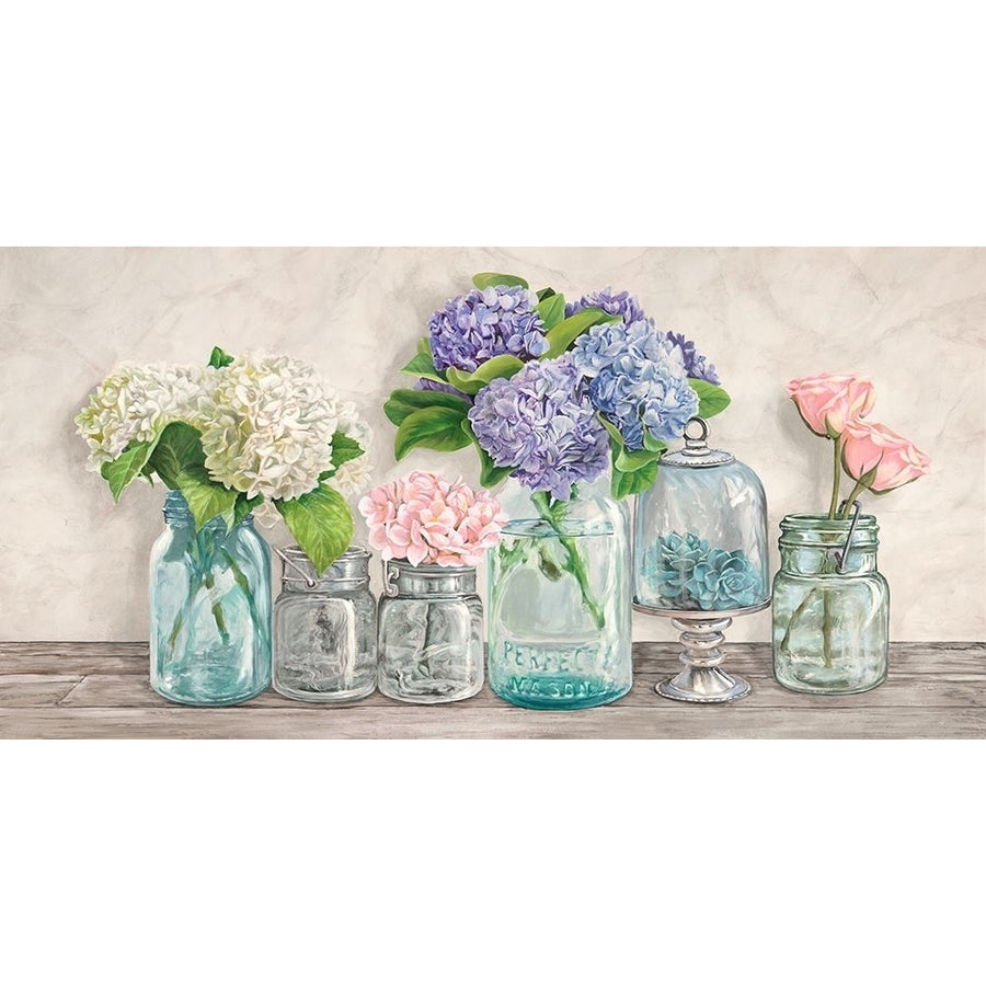 Flowers In Mason Jars Poster Print by Thomlinson Jenny Image 1