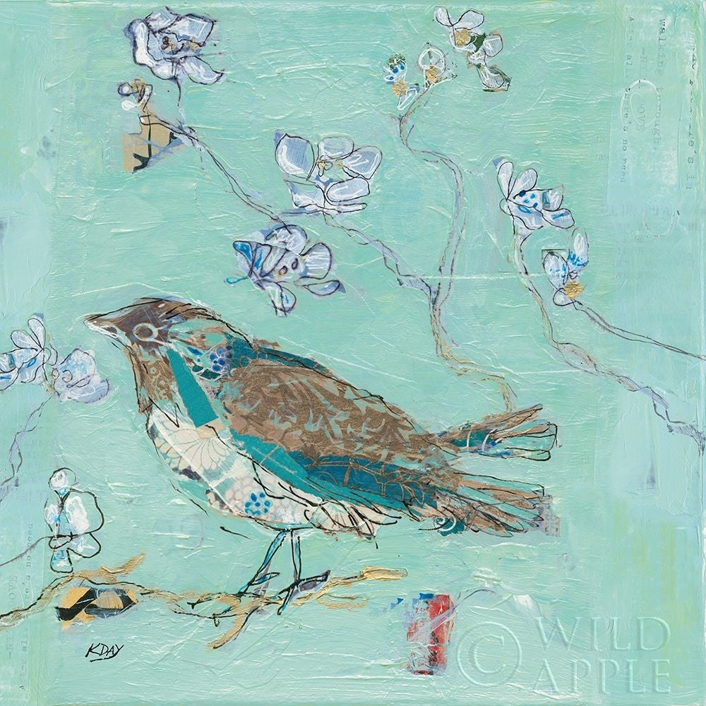 Aqua Bird with Teal Poster Print by Kellie Day Image 1