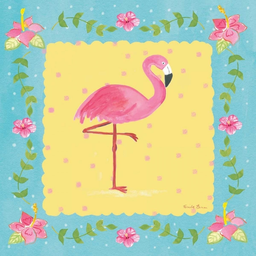 Flamingo Dance I Sq Border Poster Print by Farida Zaman Image 1