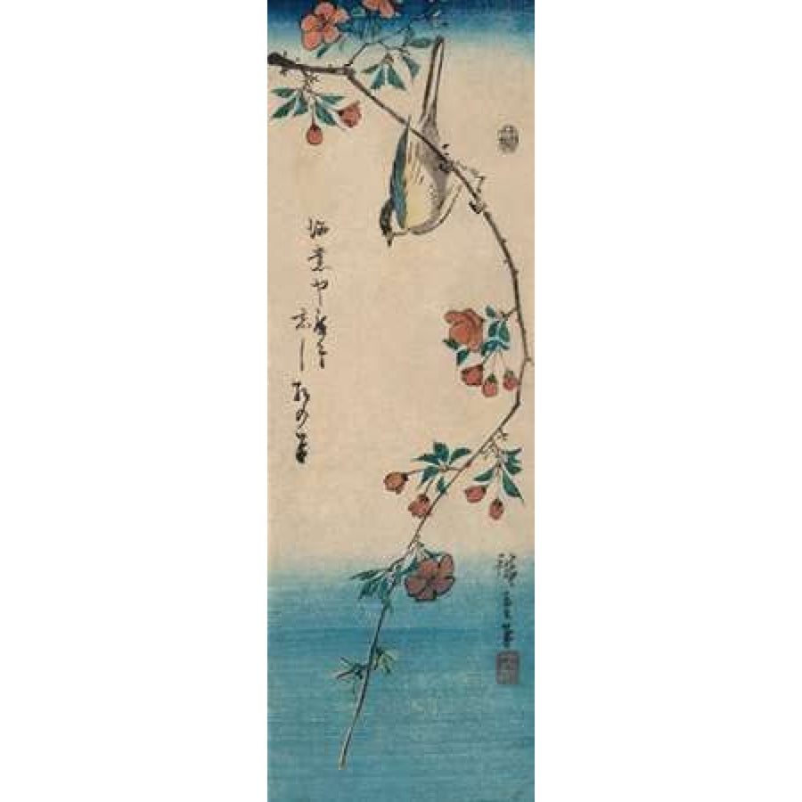 Small bird on a branch of Kaidozakura 1844 Poster Print by Ando Hiroshige Image 1