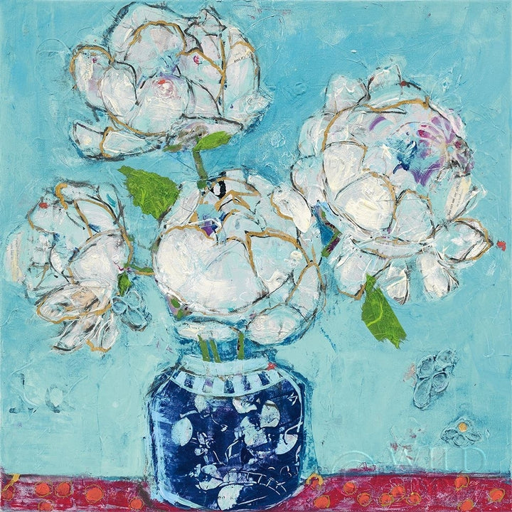 Vase Of Peonies Aqua Poster Print by Kellie Day Image 1