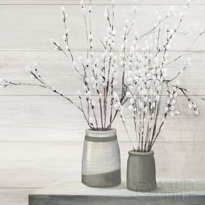 Pussy Willow Still Life Gray Pots Shiplap Poster Print by Julia Purinton Image 1