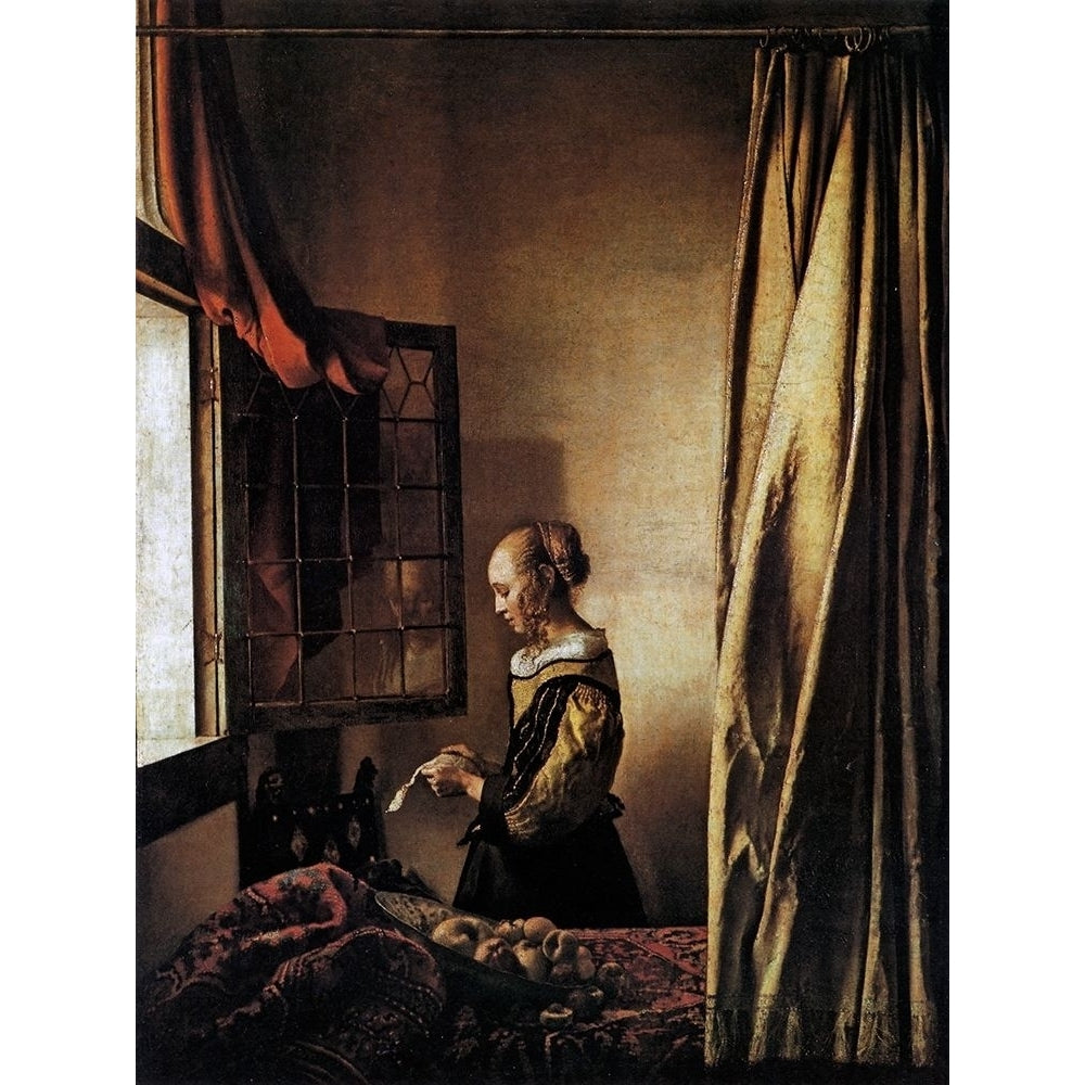 Girl Reading A Letter At An Open Window Poster Print by Johannes Vermeer Image 1