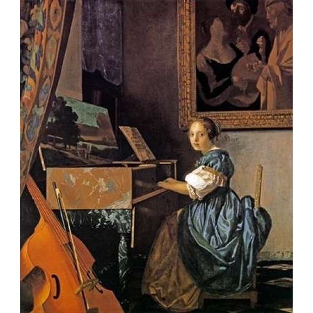 Lady Seated At A Virginal Poster Print by Johannes Vermeer Image 1