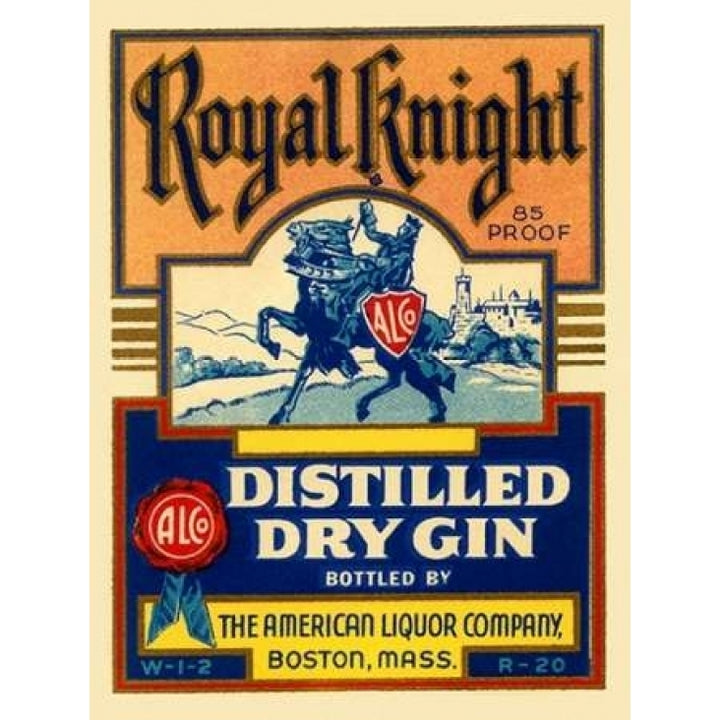 Royal Knight Distilled Dry Gin Poster Print by Vintage Booze Labels Image 1