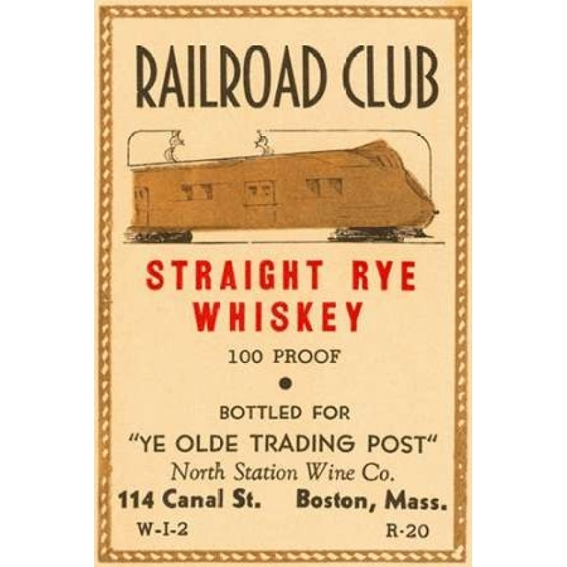 Railroad Club Straight Rye Whiskey Poster Print by Vintage Booze Labels Image 1