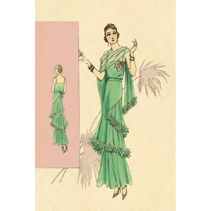 Playful Green Evening Gown Poster Print by Vintage Fashion Image 1