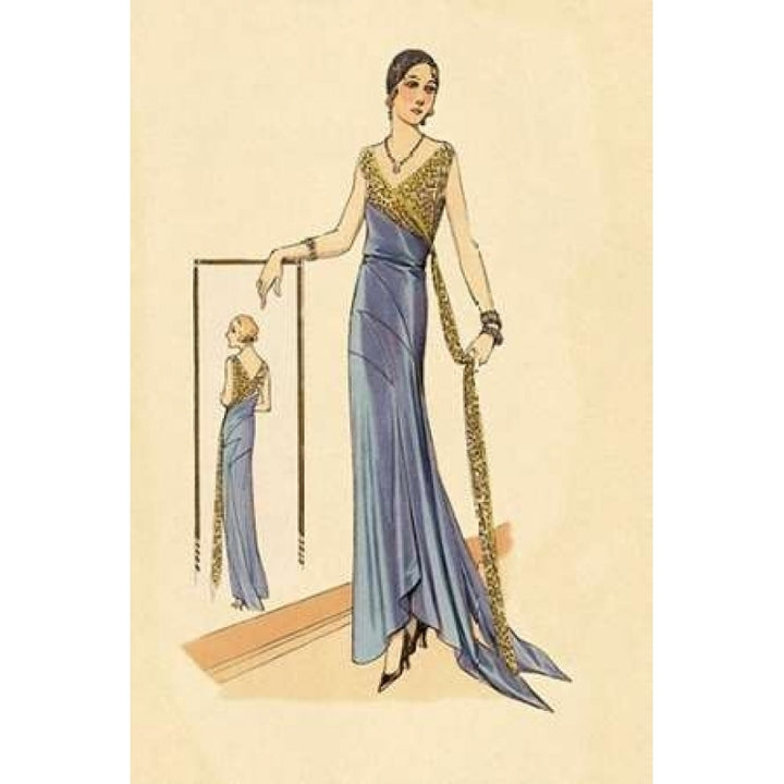 Evening Gown in Blue and Gold Poster Print by Vintage Fashion Image 1