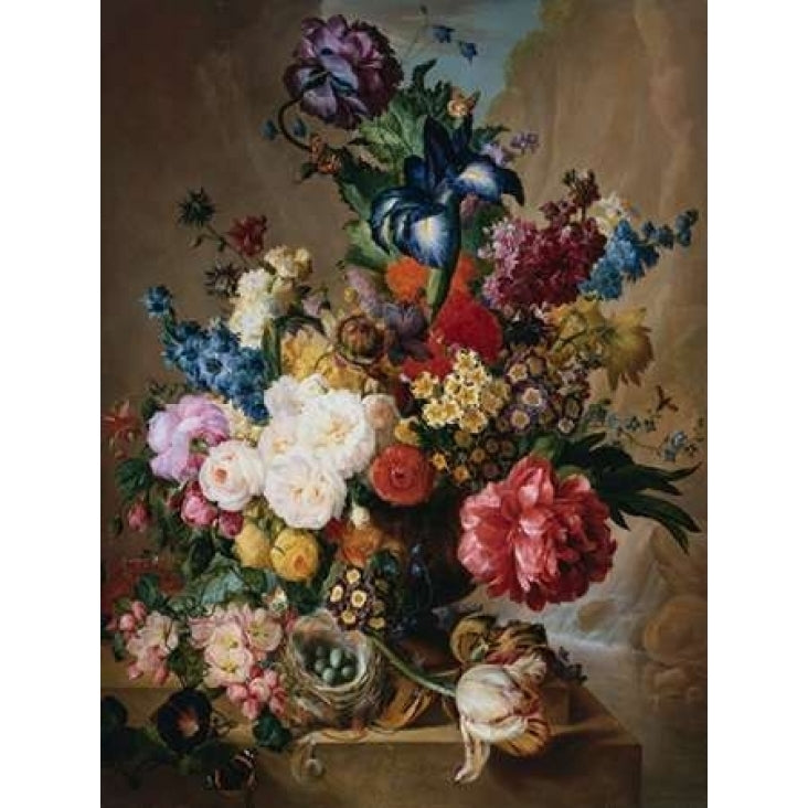 Poppies Peonies and other Flowers in a Terracotta Vase Poster Print by Jan van Os Image 2