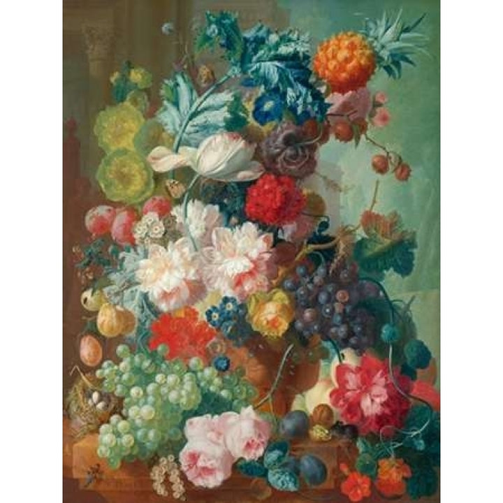 Fruit and Flowers in a terracotta Vase Poster Print by Jan Van Os Image 1