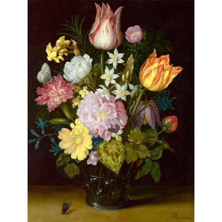 Flowers in a glass vase Poster Print by Ambrosius Bosschaert the Elder Image 1