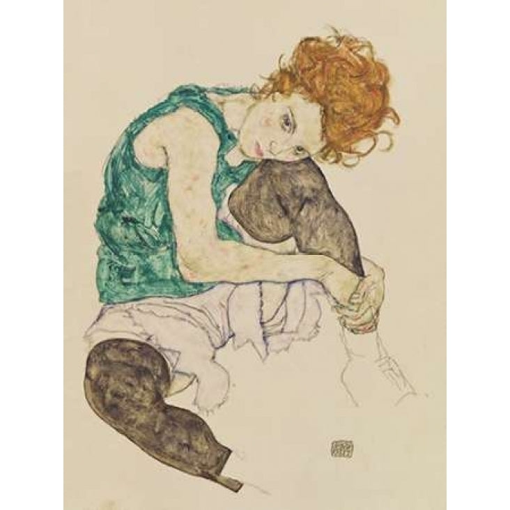 Seated Woman with Bent Knee Poster Print by Egon Schiele Image 1