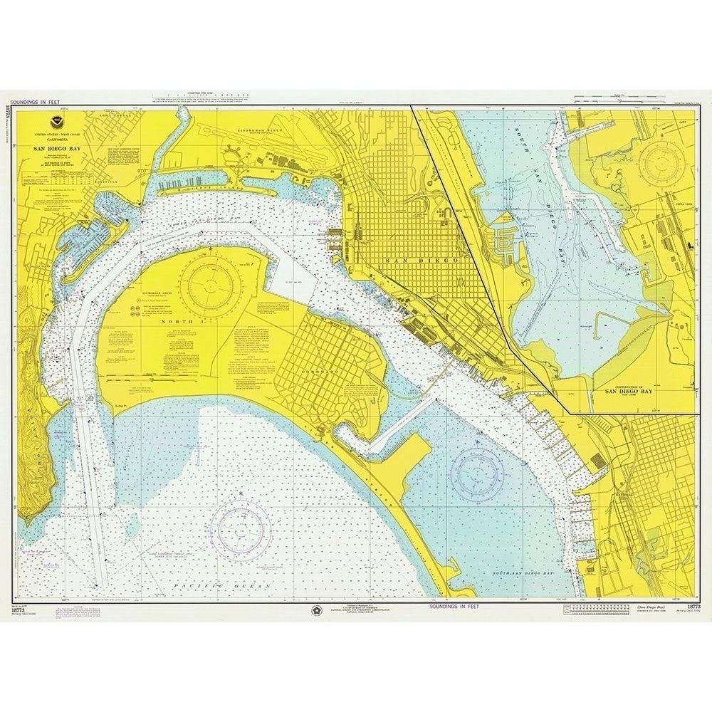 Nautical Chart - San Diego Bay ca. 1974 Poster Print by NOAA Historical Map and Chart Collection NOAA Historical Map and Image 1