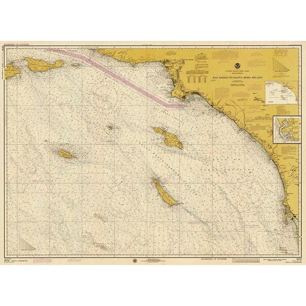 Nautical Chart - San Diego to Santa Rosa Island ca. 1975 - Sepia Tinted Poster Print by NOAA Historical Map and Chart Image 1