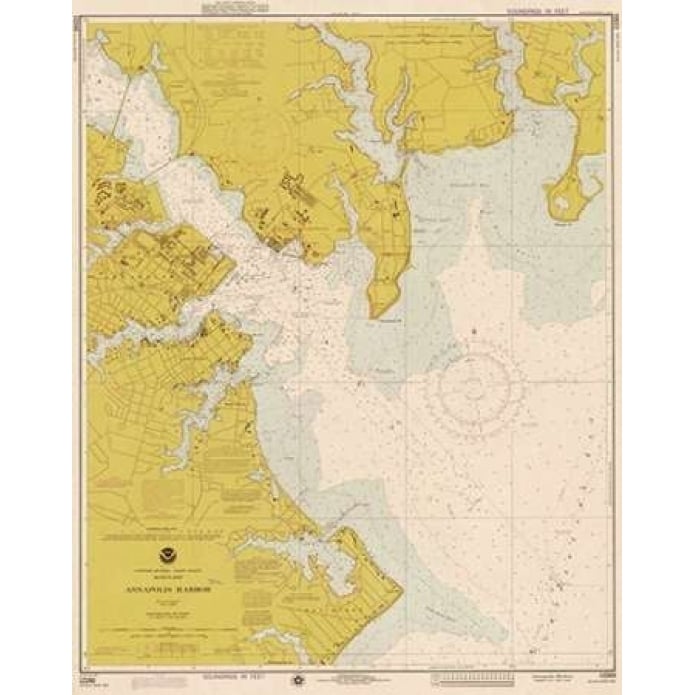 Nautical Chart - Annapolis Harbor ca. 1975 - Sepia Tinted Poster Print by NOAA Historical Map-Chart Image 1