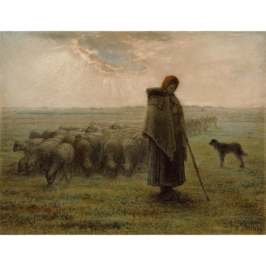 Shepherdess and Her Flock Poster Print by Jean-Fran_ois Millet Image 1