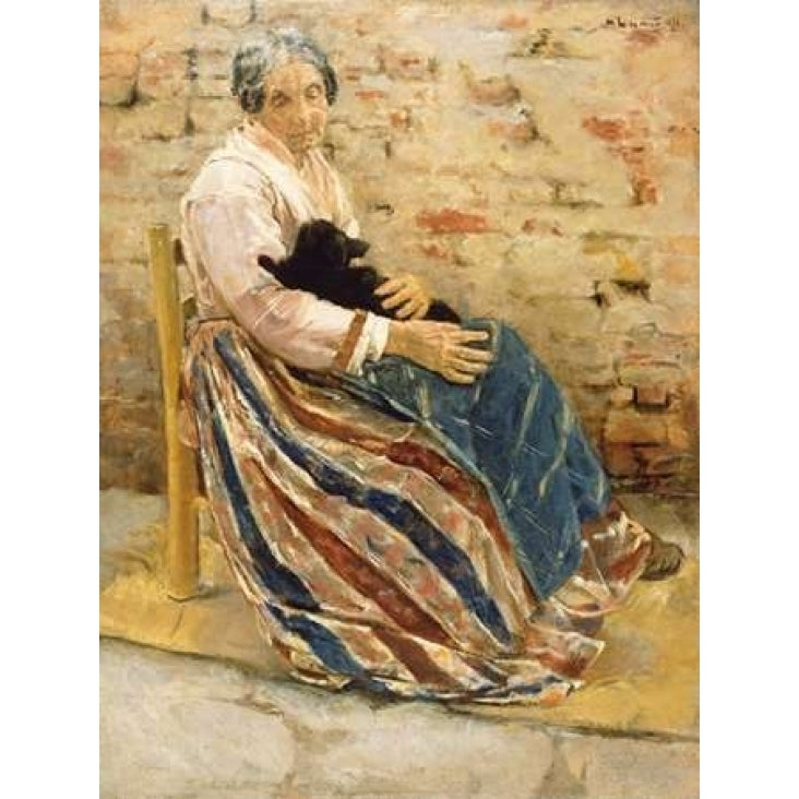 An Old Woman with Cat Poster Print by Max Liebermann Image 1