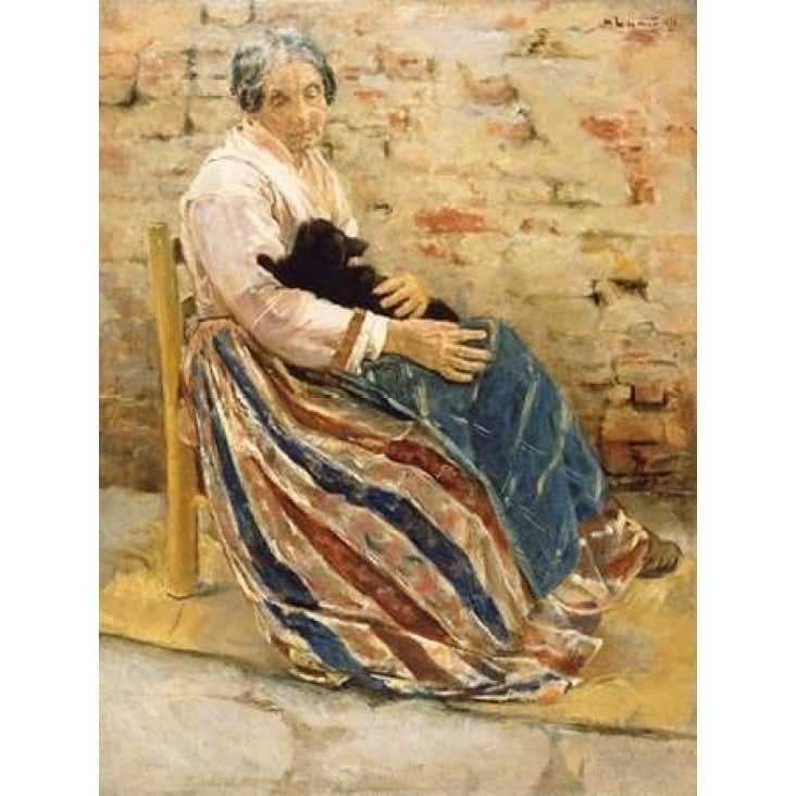 An Old Woman with Cat Poster Print by Max Liebermann Image 1