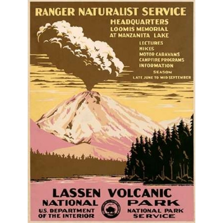 Lassen Volcanic National Park ca. 1938 Poster Print by Ranger Naturalist Service Image 1