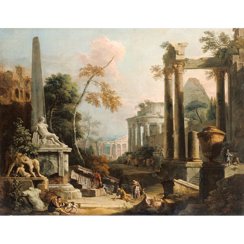 Landscape with Classical Ruins and Figures Poster Print by Marco Ricci Image 1