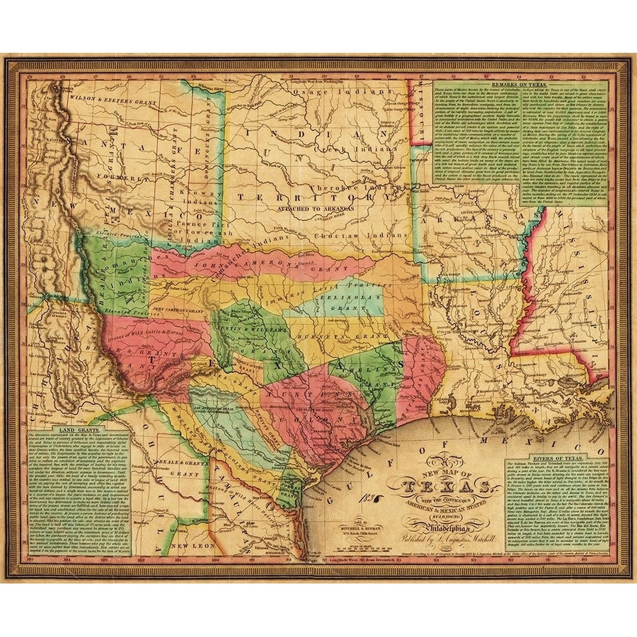 map of Texas : with the contiguous American and Mexican states 1835 Poster Print by S. Augustus Mitchell Image 1