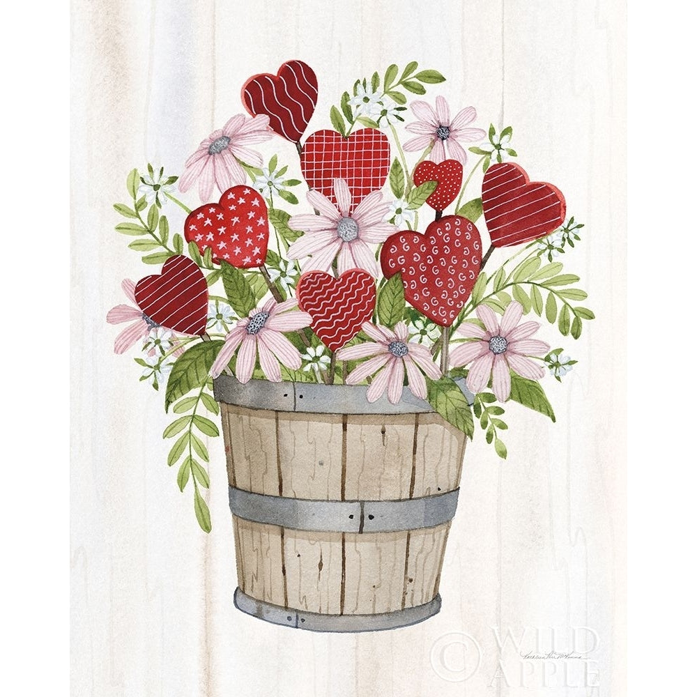 Rustic Valentine Bushel Basket Poster Print by Kathleen Parr McKenna Image 1