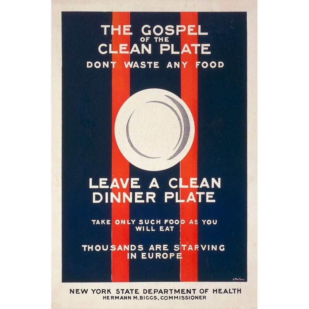 The Gospel of the Clean Plate Dont Waste Any Food 1917 Poster Print by L. Mallory Image 1