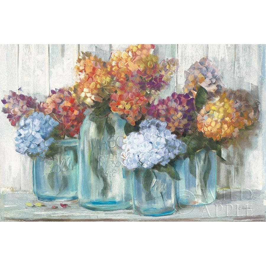 Fall Hydrangeas in Glass Jar Crop Poster Print by Carol Rowan Image 1