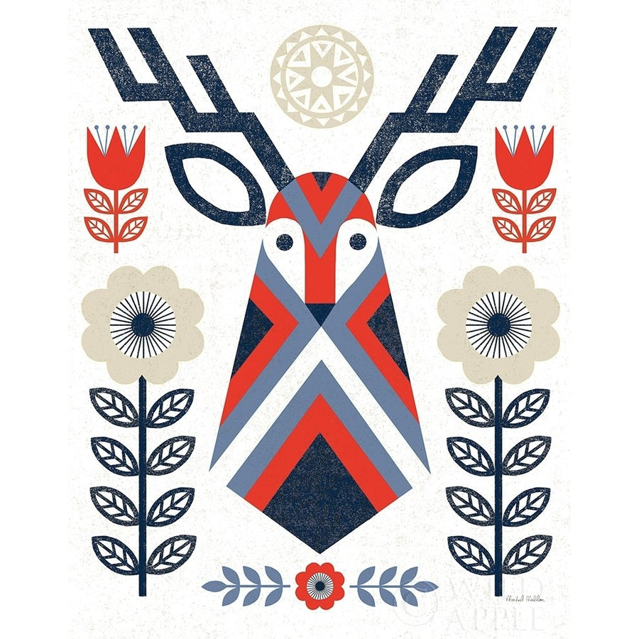 Folk Lodge Deer II Red Navy Poster Print by Michael Mullan 58902 Image 1