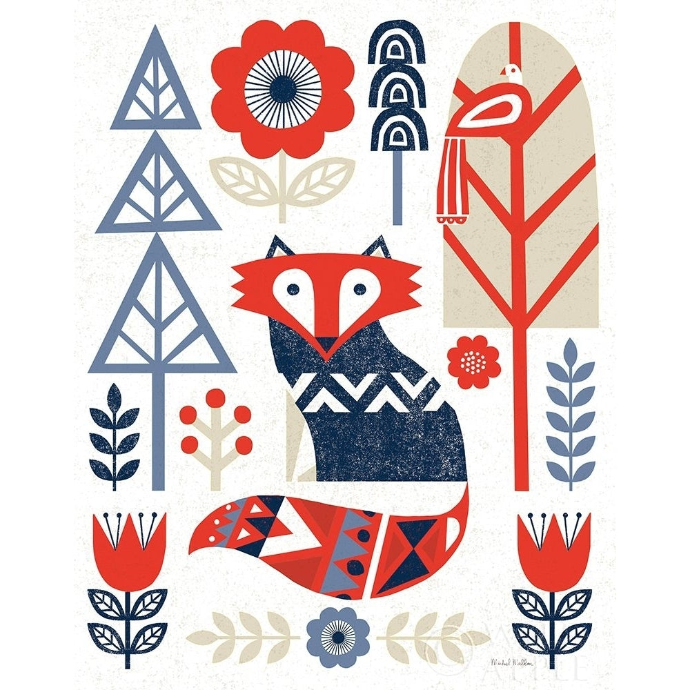 Folk Lodge Fox Red Navy Poster Print by Michael Mullan 58904 Image 1