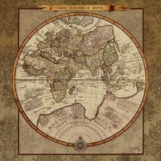 Damask World Map II Poster Print by Elizabeth Medley Image 1