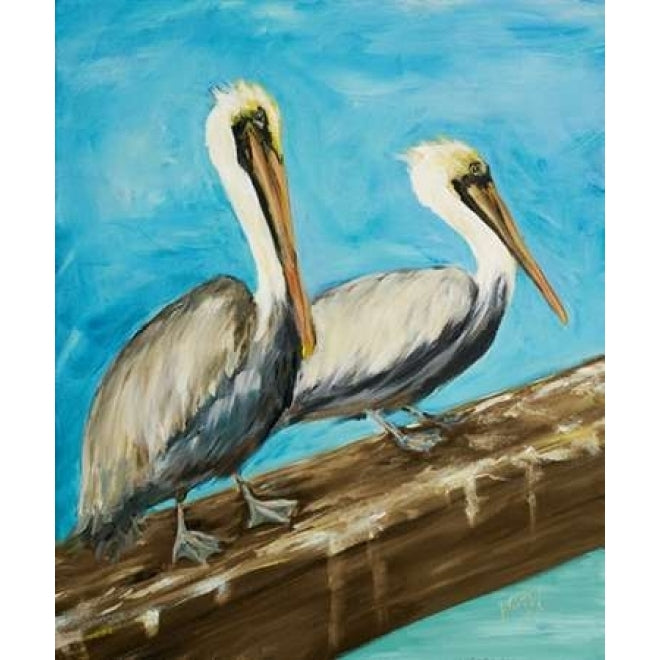 Two Pelicans on Dock Rail Poster Print by Julie DeRice Image 1