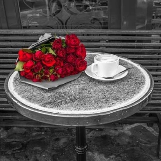 Bunch of flowers on sidewalk cafe table Paris France Poster Print by Assaf Frank Image 2