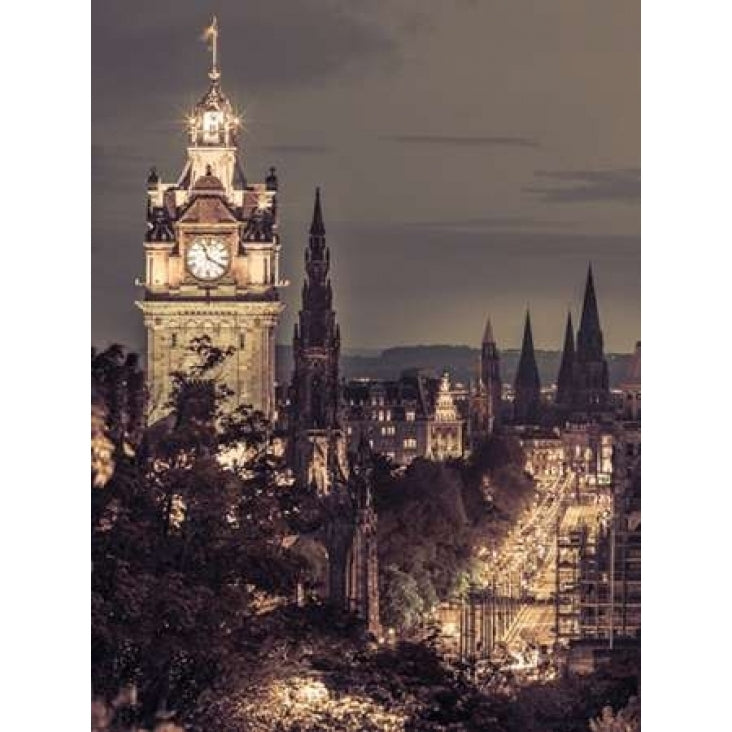 Princess streen and the Balmoral Hotel and night Edinbrugh Scotland Poster Print by Assaf Frank Image 1