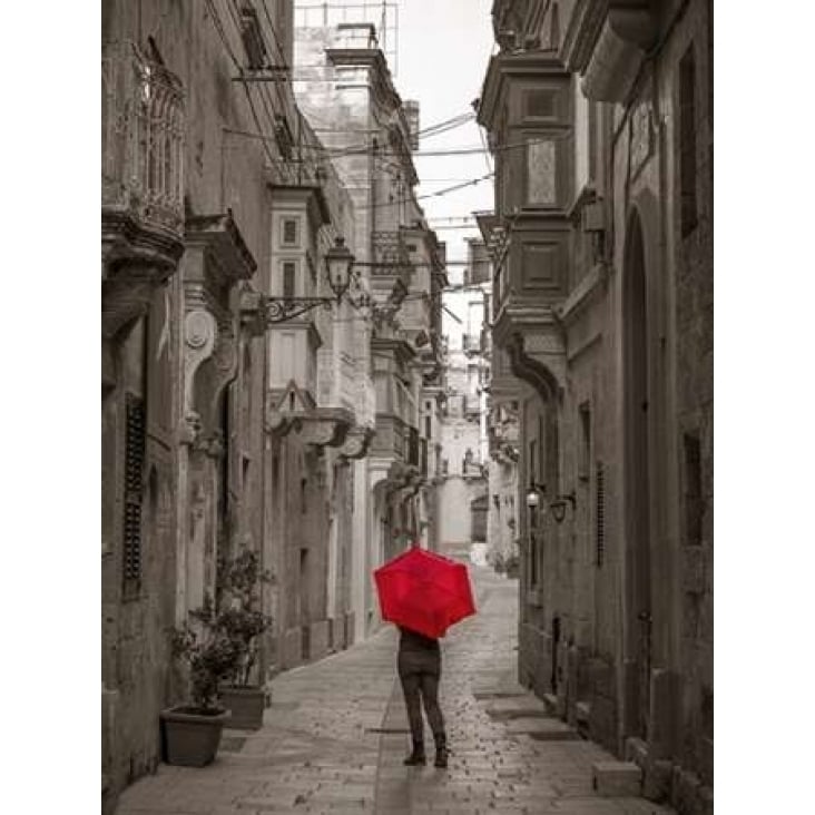 Tourist with umbrella at narrow street on Birgu Malta Poster Print by Assaf Frank Image 2